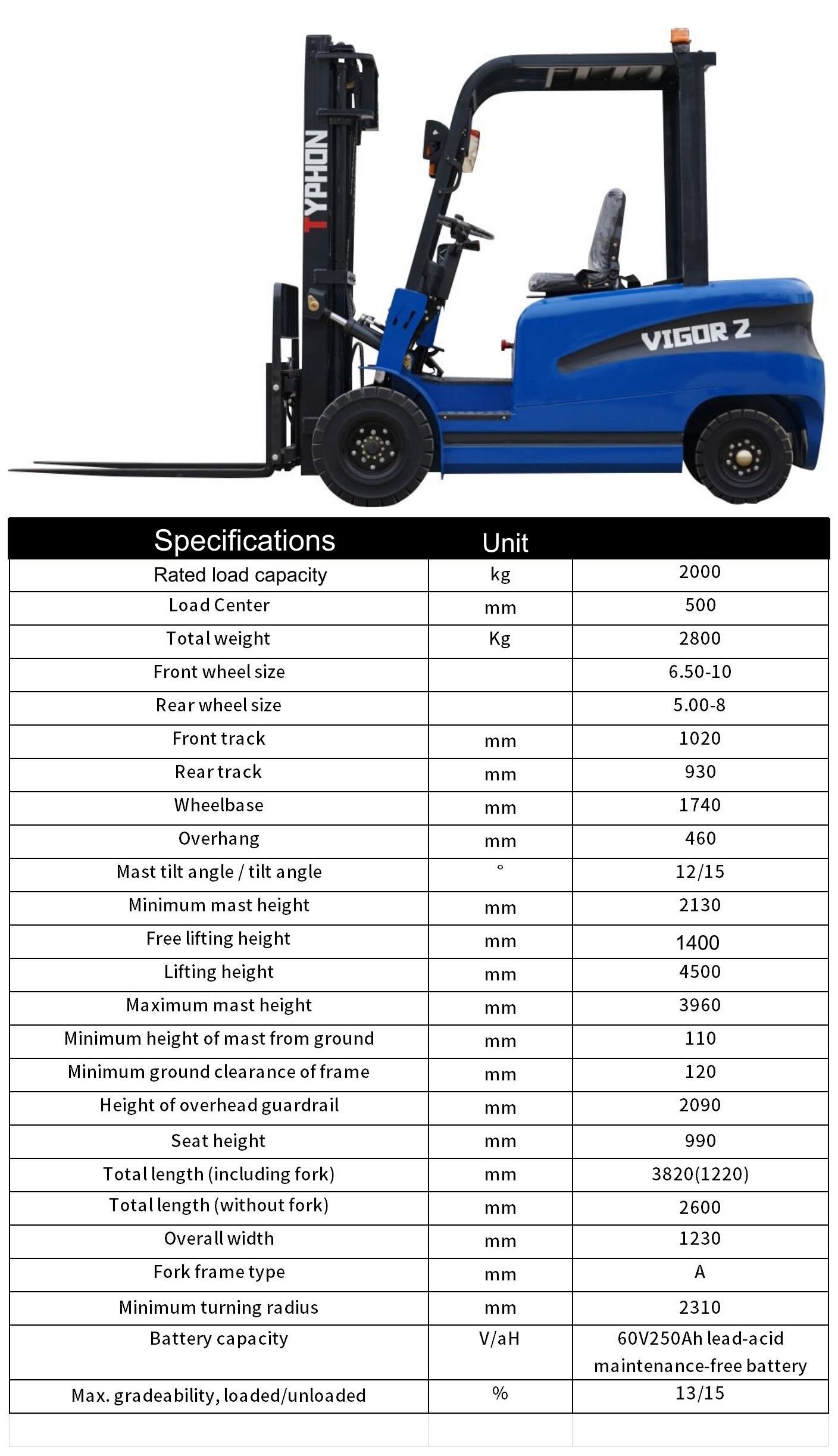 TYPHON VIGOR 2 Ton Blue Forklift – image 2