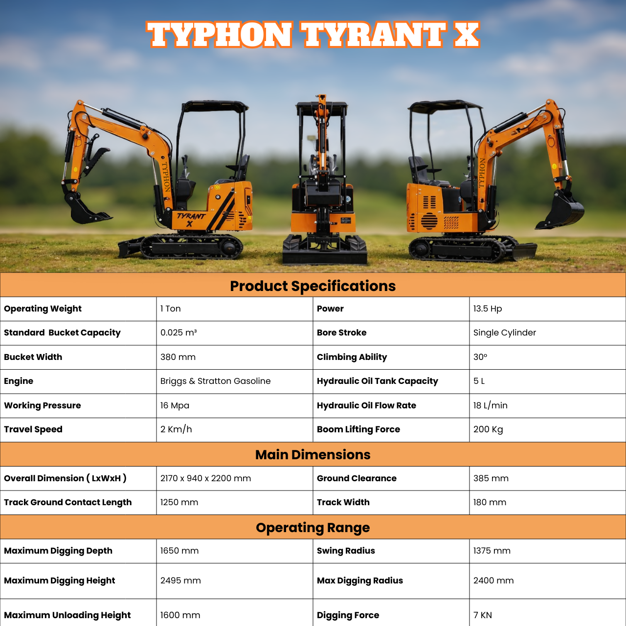 Typhon Tyrant X 1 Ton Mini Excavator – image 3