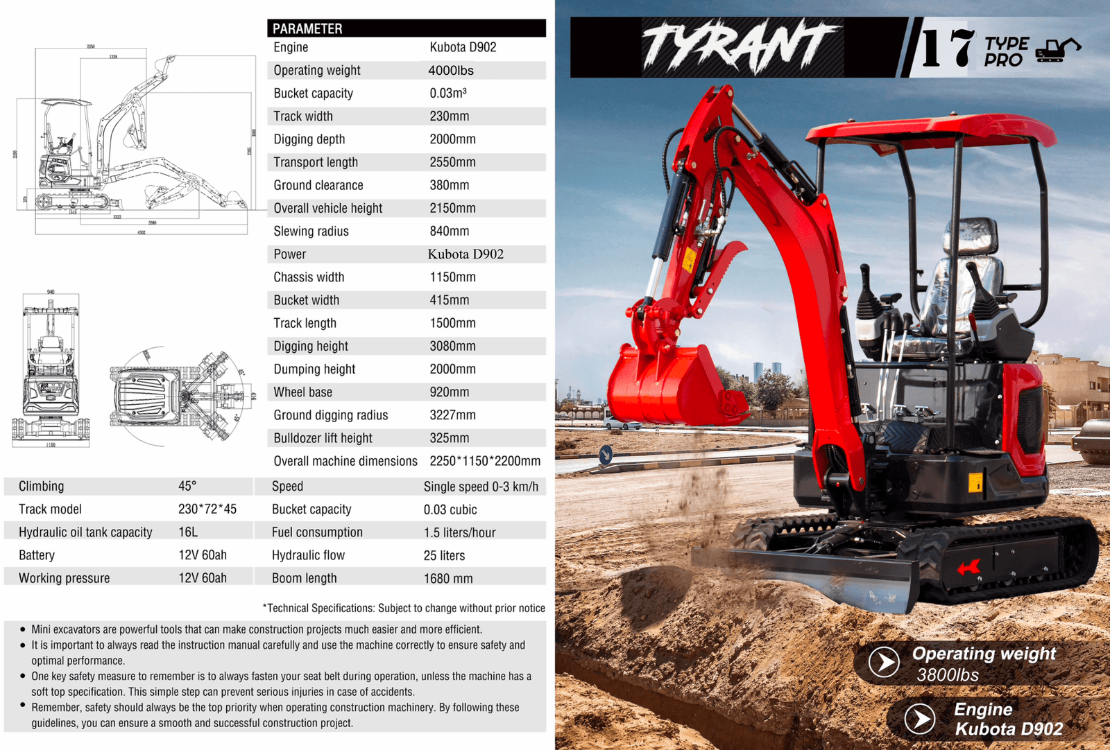 TYRANT 17 Kubota Mini Excavator – image 2