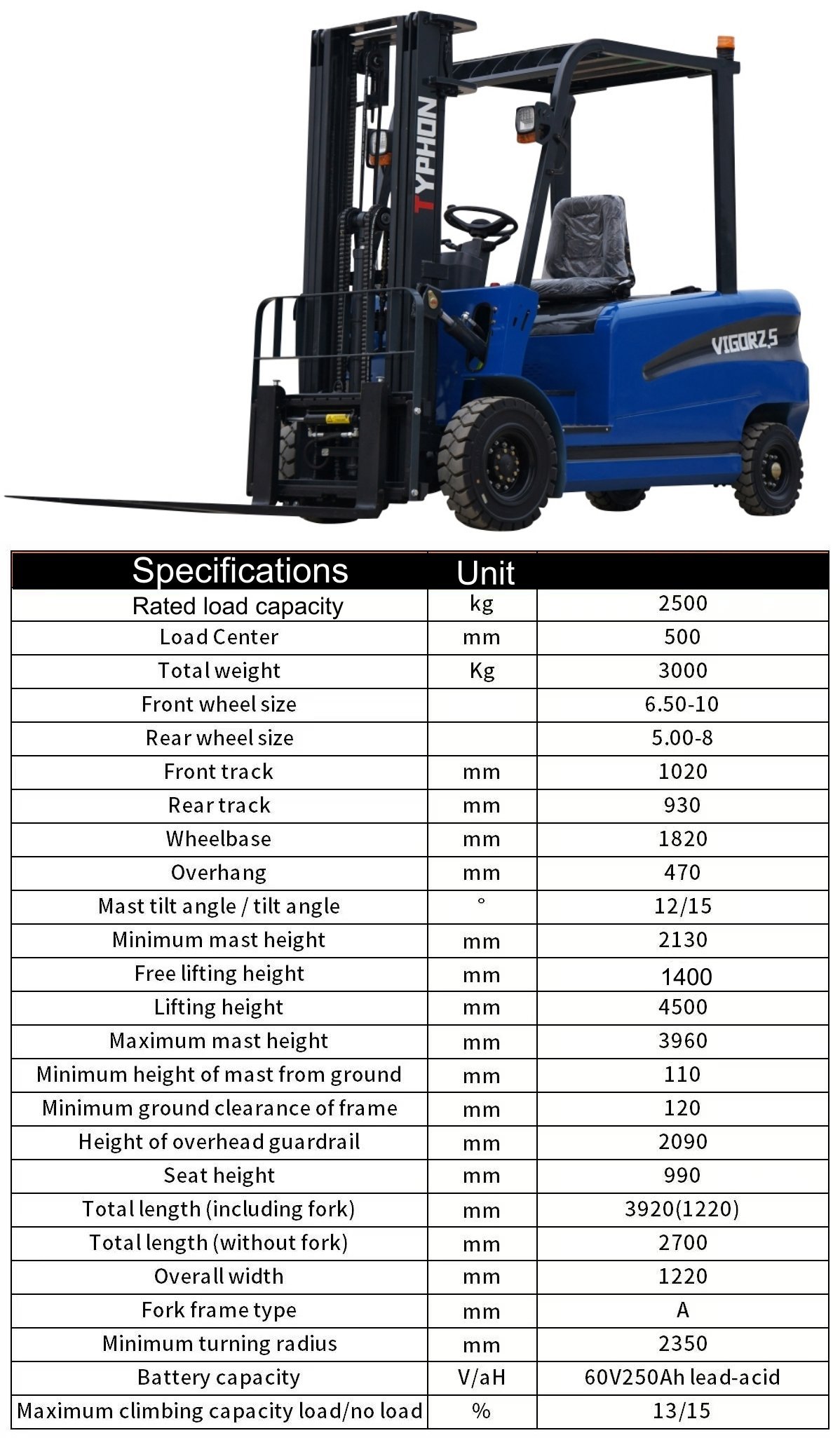 TYPHON VIGOR 2.5 Ton Blue Forklift – image 2
