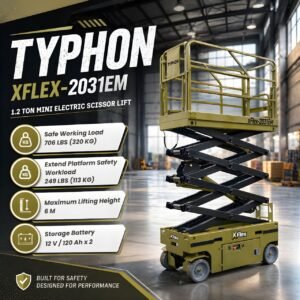 TYPHON XFLEX-2031EM. It is categorized as a 1.2 Ton Mini Electric Scissor Lift.