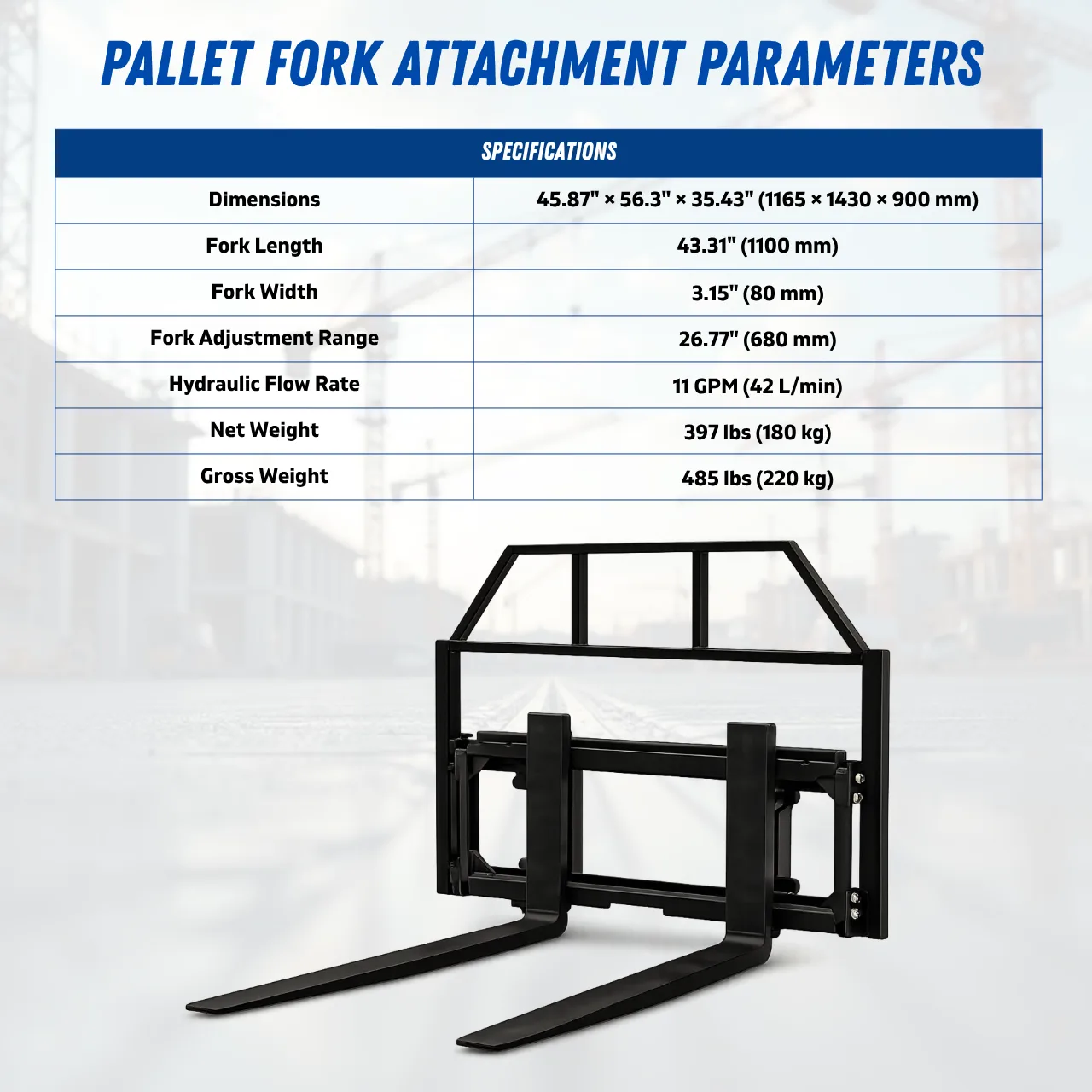 TYPHON Skoop Hydraulic Pallet Fork Attachment for Wheel Loader 43 Inch 11.1 GPM - Image 2
